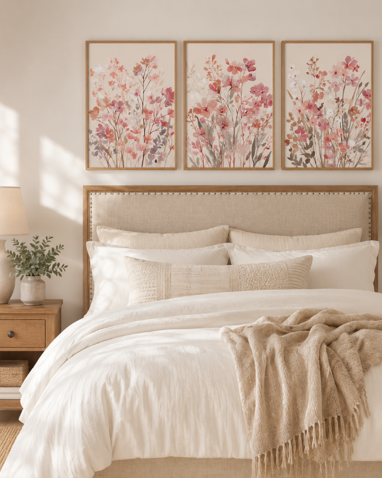 Watercolor Botanical Bedroom Wall Art Printable | Set of 3