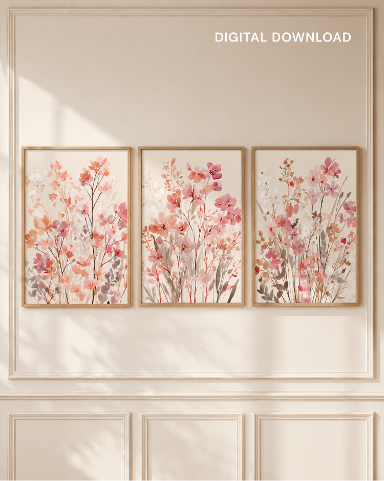 Watercolor Botanical Bedroom Wall Art Printable | Set of 3