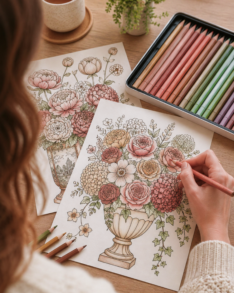 Botanical Garden Coloring Book for Burnout Recovery | Tea in the Garden