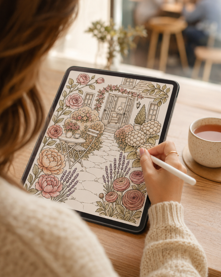 Botanical Garden Coloring Book for Burnout Recovery | Tea in the Garden