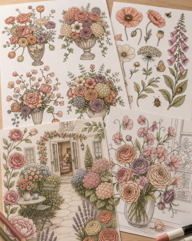 Botanical Garden Coloring Book for Burnout Recovery | Tea in the Garden