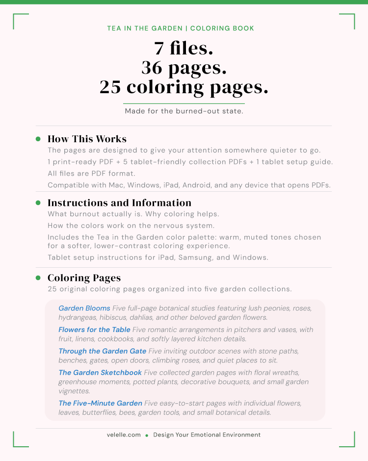 Botanical Garden Coloring Book for Burnout Recovery | Tea in the Garden
